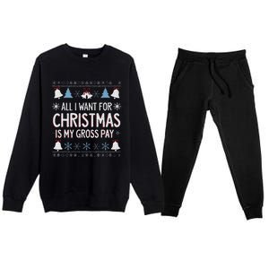 Funny All I Want For Christmas Is My Gross Pay Joke Humour Premium Crewneck Sweatsuit Set