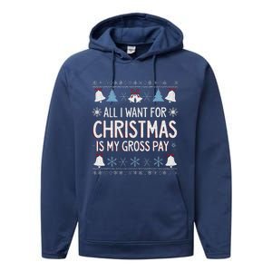 Funny All I Want For Christmas Is My Gross Pay Joke Humour Performance Fleece Hoodie