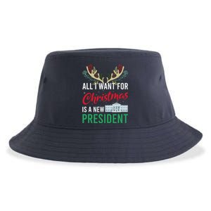 Funny All I Want For Christmas Is A New President Ugly Xmas Sustainable Bucket Hat