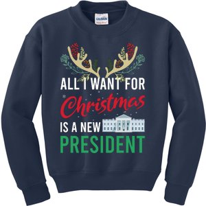 Funny All I Want For Christmas Is A New President Ugly Xmas Kids Sweatshirt