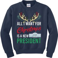 Funny All I Want For Christmas Is A New President Ugly Xmas Kids Sweatshirt