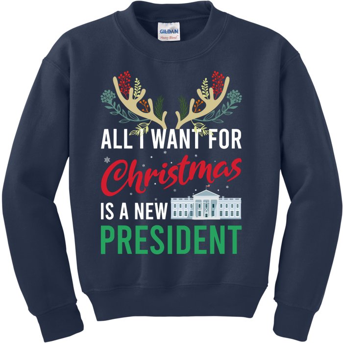 Funny All I Want For Christmas Is A New President Ugly Xmas Kids Sweatshirt