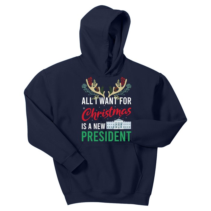 Funny All I Want For Christmas Is A New President Ugly Xmas Kids Hoodie