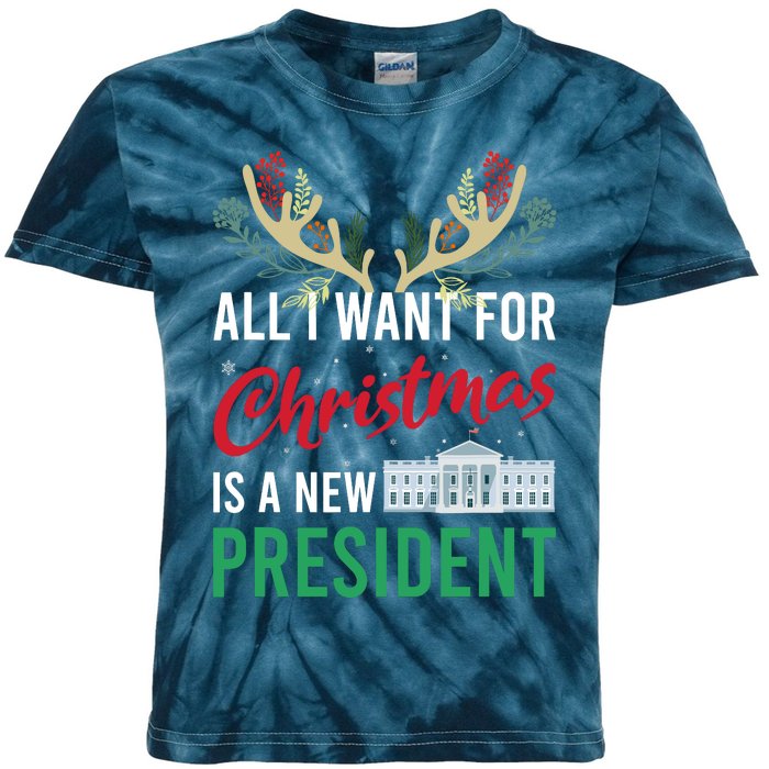 Funny All I Want For Christmas Is A New President Ugly Xmas Kids Tie-Dye T-Shirt