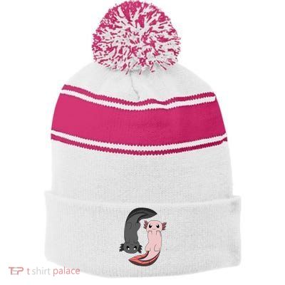 Funny Axolotl  I Yin Yang Reptile  Stripe Pom Pom Beanie