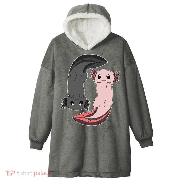Funny Axolotl  I Yin Yang Reptile  Hooded Wearable Blanket