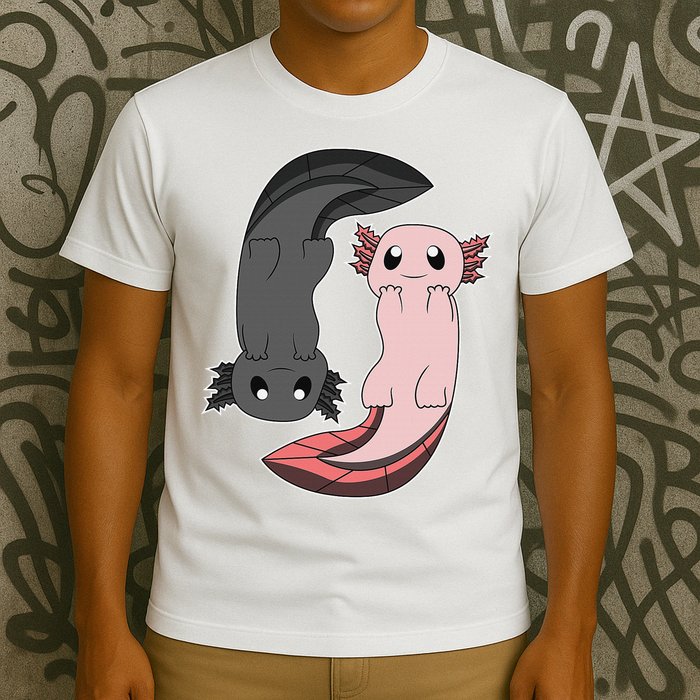 Funny Axolotl  I Yin Yang Reptile  T-Shirt
