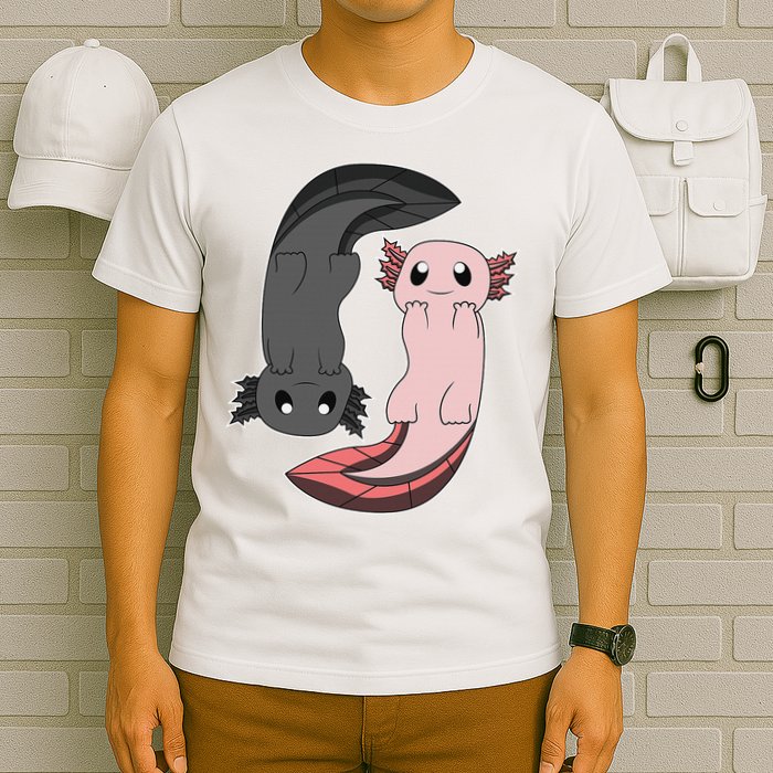 Funny Axolotl  I Yin Yang Reptile  T-Shirt