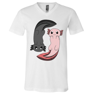 Funny Axolotl  I Yin Yang Reptile  V-Neck T-Shirt
