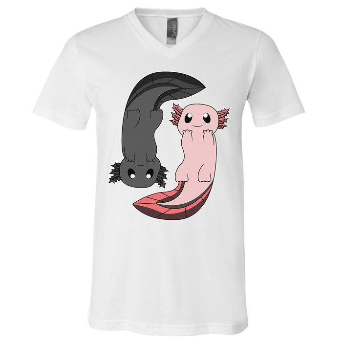 Funny Axolotl  I Yin Yang Reptile  V-Neck T-Shirt