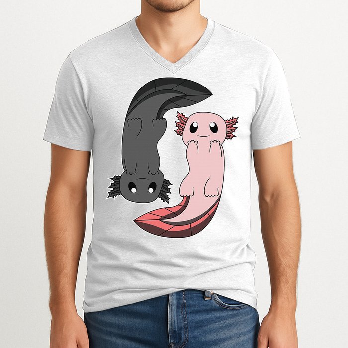 Funny Axolotl  I Yin Yang Reptile  V-Neck T-Shirt