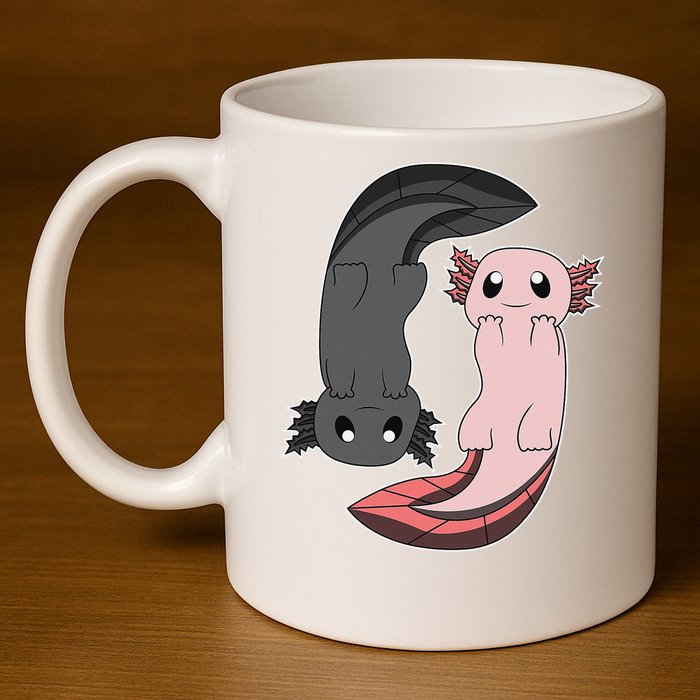 Funny Axolotl  I Yin Yang Reptile  11oz C Handle Ceramic Mug