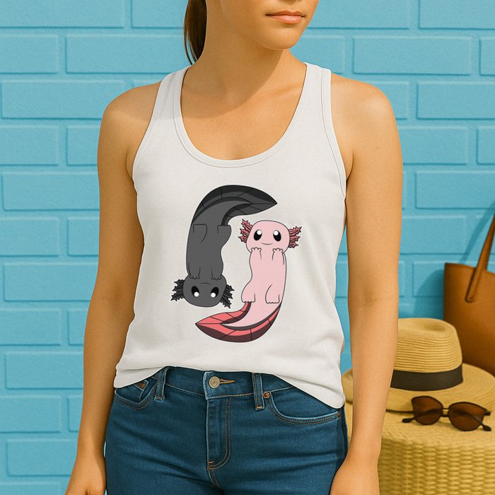 Funny Axolotl  I Yin Yang Reptile  Womens Tank Top