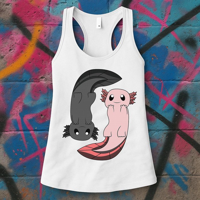 Funny Axolotl  I Yin Yang Reptile  Womens Tank Top