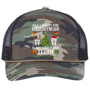 Funny All I Want For Christmas Is My Two Front Teeth Xmas Cool Gift Retro Rope Trucker Hat Cap