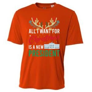 Funny All I Want For Christmas Is A New President Ugly Xmas Funny Gift Cooling Performance Crew T-Shirt