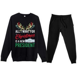 Funny All I Want For Christmas Is A New President Ugly Xmas Funny Gift Premium Crewneck Sweatsuit Set