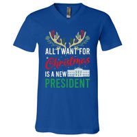 Funny All I Want For Christmas Is A New President Ugly Xmas Funny Gift V-Neck T-Shirt