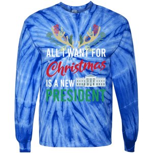 Funny All I Want For Christmas Is A New President Ugly Xmas Funny Gift Tie-Dye Long Sleeve Shirt