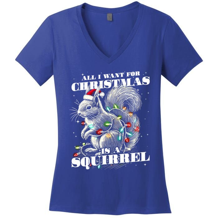 Funny All I Want For Christmas Is A Squirrel Gift Women's V-Neck T-Shirt