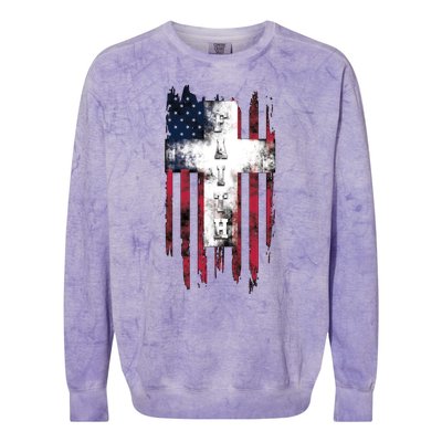 Faith American Flag Cross Colorblast Crewneck Sweatshirt