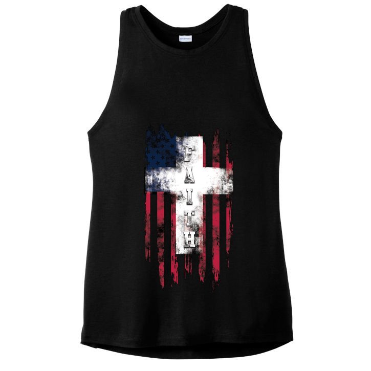 Faith American Flag Cross Ladies PosiCharge Tri-Blend Wicking Tank