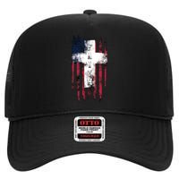 Faith American Flag Cross High Crown Mesh Back Trucker Hat