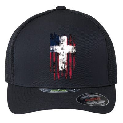 Faith American Flag Cross Flexfit Unipanel Trucker Cap