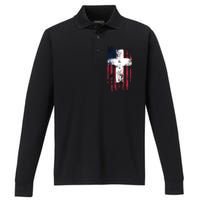 Faith American Flag Cross Performance Long Sleeve Polo