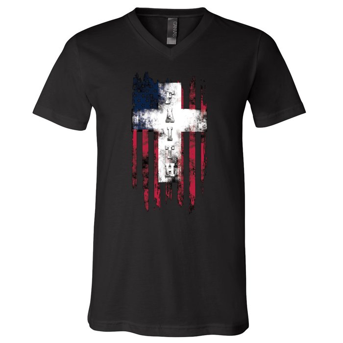 Faith American Flag Cross V-Neck T-Shirt