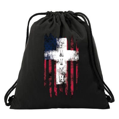 Faith American Flag Cross Drawstring Bag