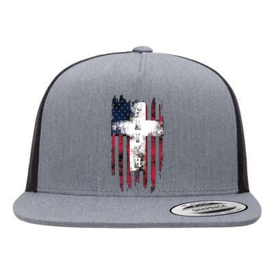 Faith American Flag Cross Flat Bill Trucker Hat