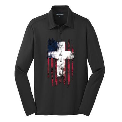 Faith American Flag Cross Silk Touch Performance Long Sleeve Polo