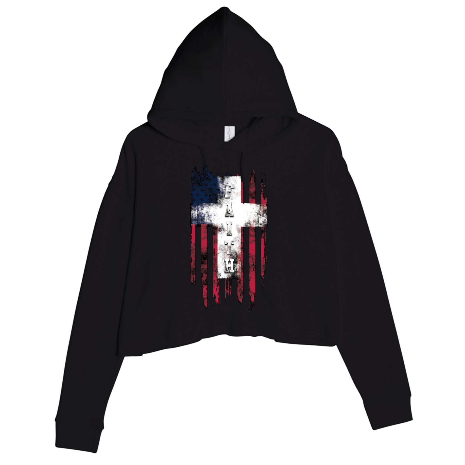 Faith American Flag Cross Crop Fleece Hoodie