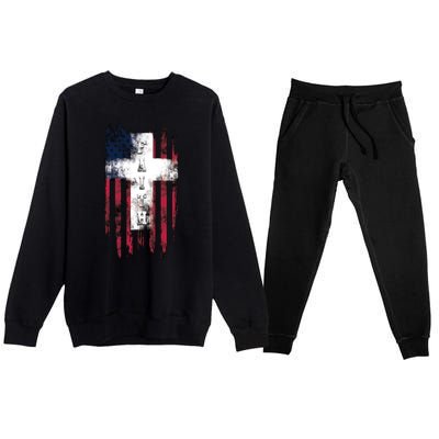 Faith American Flag Cross Premium Crewneck Sweatsuit Set