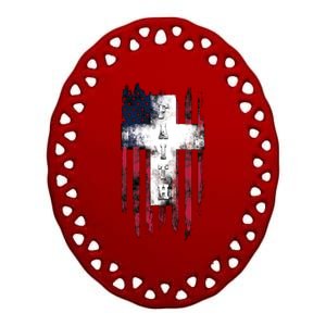 Faith American Flag Cross Ceramic Oval Ornament