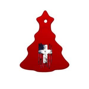 Faith American Flag Cross Ceramic Tree Ornament