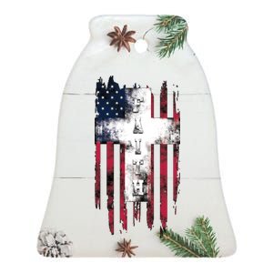 Faith American Flag Cross Ceramic Bell Ornament