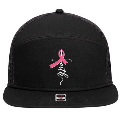 Faith Breast Cancer Awareness Ribbon 7 Panel Mesh Trucker Snapback Hat