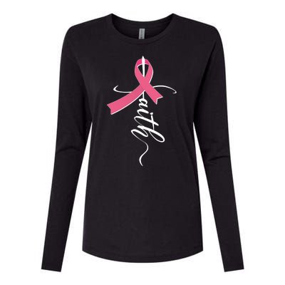 Faith Breast Cancer Awareness Ribbon Womens Cotton Relaxed Long Sleeve T-Shirt