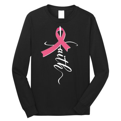 Faith Breast Cancer Awareness Ribbon Long Sleeve Shirt