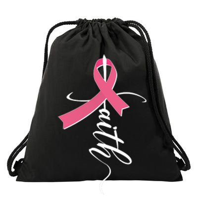 Faith Breast Cancer Awareness Ribbon Drawstring Bag