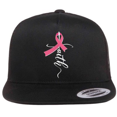 Faith Breast Cancer Awareness Ribbon Flat Bill Trucker Hat