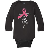 Faith Breast Cancer Awareness Ribbon Baby Long Sleeve Bodysuit