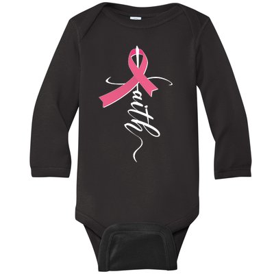 Faith Breast Cancer Awareness Ribbon Baby Long Sleeve Bodysuit