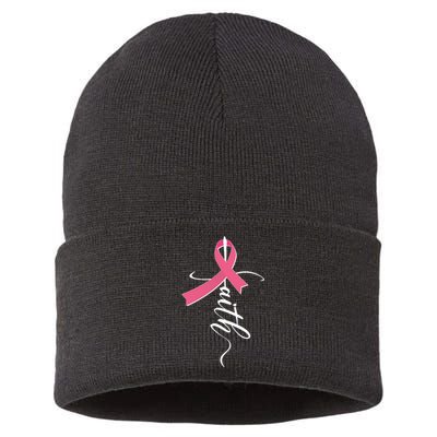 Faith Breast Cancer Awareness Ribbon Sustainable Knit Beanie