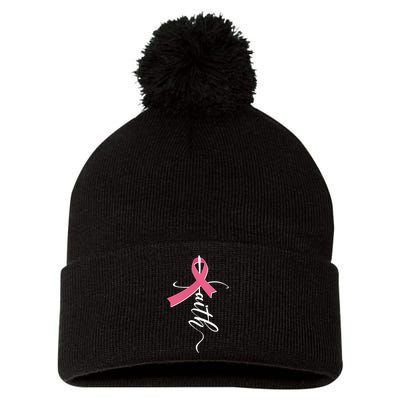 Faith Breast Cancer Awareness Ribbon Pom Pom 12in Knit Beanie