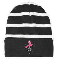 Faith Breast Cancer Awareness Ribbon Striped Beanie with Solid Band