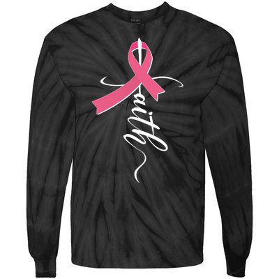 Faith Breast Cancer Awareness Ribbon Tie-Dye Long Sleeve Shirt