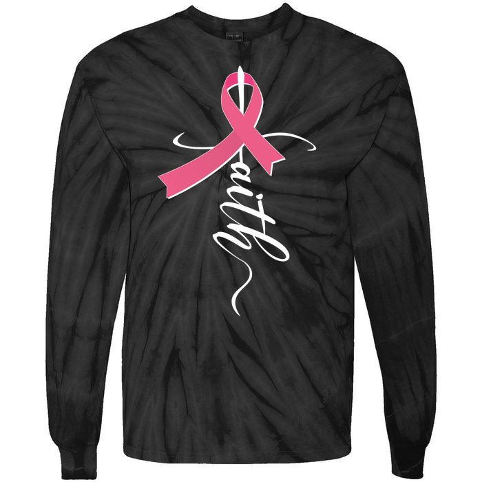 Faith Breast Cancer Awareness Ribbon Tie-Dye Long Sleeve Shirt